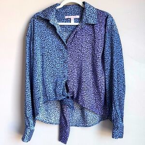 ANTHROPOLOGIE HUTCH Robbie Top Blue Purple Floral button tie asymmetrical